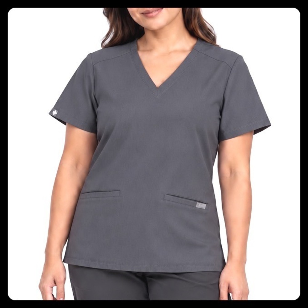 FIGS Technical Collection V-Neck Scrub Top Womens XL Gray Poly Rayon FW1100